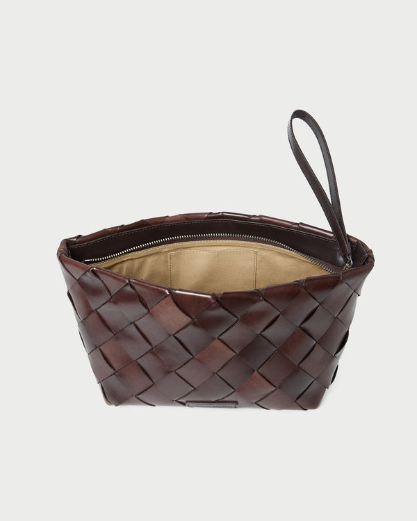 Loeffler Randall Melina Chocolate Woven Leather Clutch