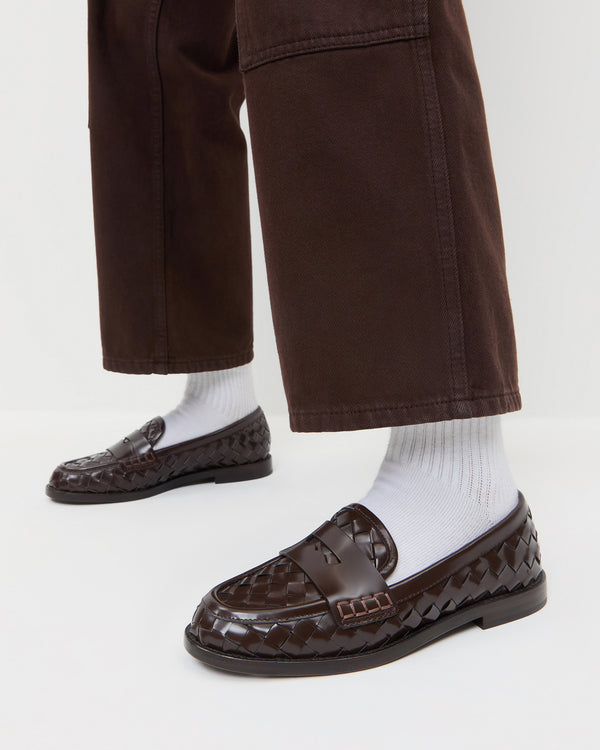 Loeffler Randall Rachel Espresso Woven Leather Loafer