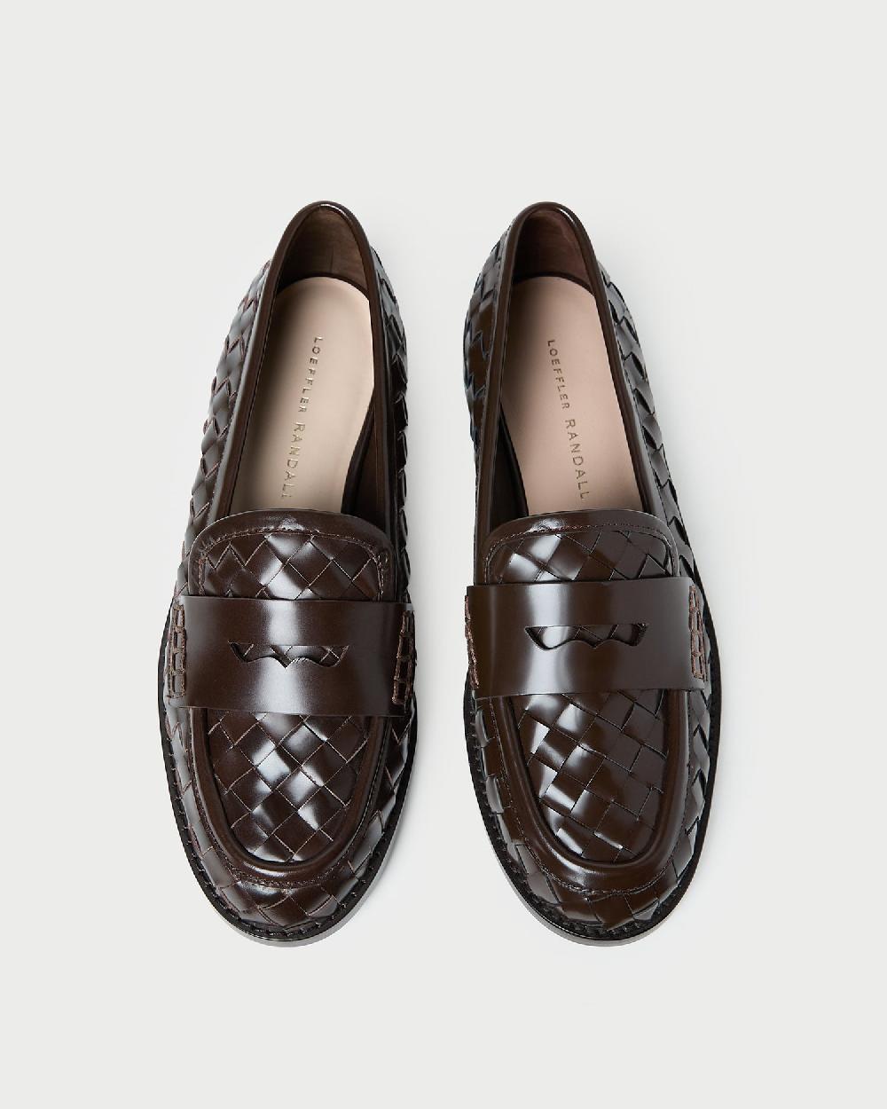 loeffler randall Rachel Espresso Woven Leather Loafer