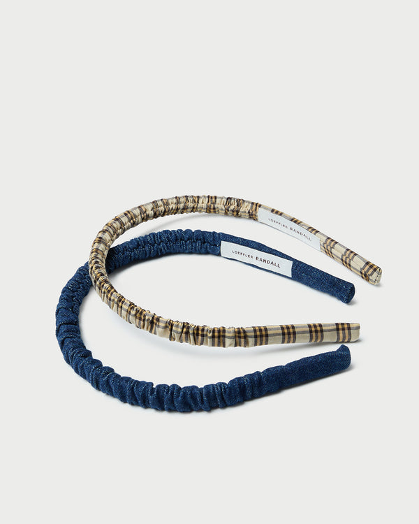 Loeffler Randall Sabine Denim/Butter Plaid Headband Set