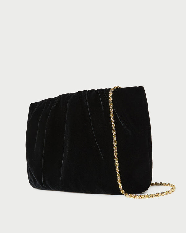 Loeffler Randall Serena Black Gathered Velvet Clutch