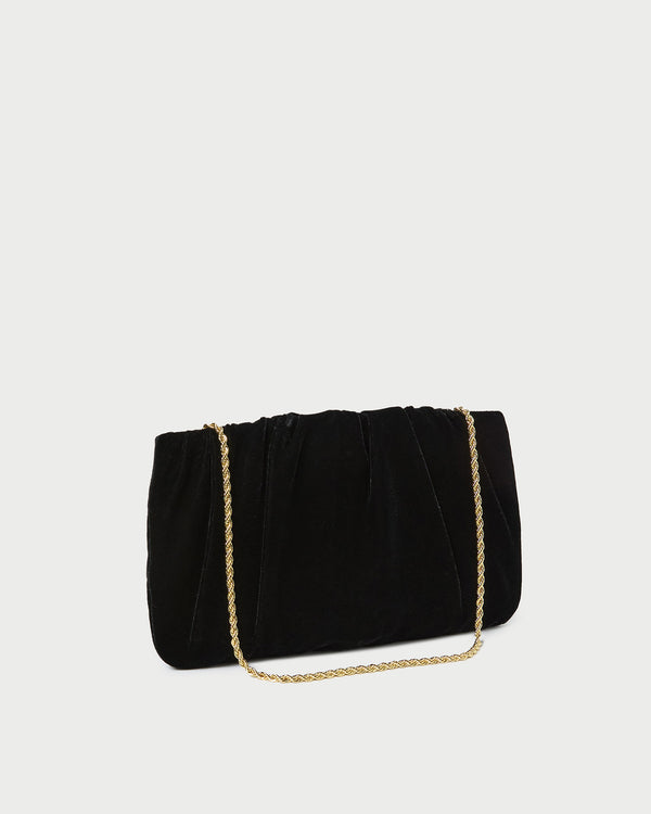 Loeffler Randall Serena Black Gathered Velvet Clutch