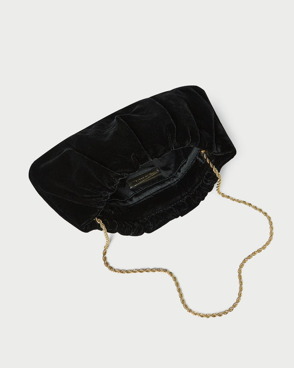 Loeffler Randall Serena Black Gathered Velvet Clutch