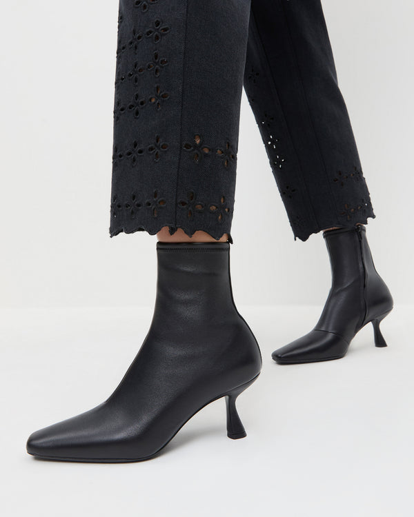 Loeffler Randall Thandy Black Leather Curved Heel Bootie