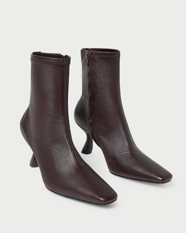 loeffler Randall Thandy Brown Leather Curved Heel Bootie