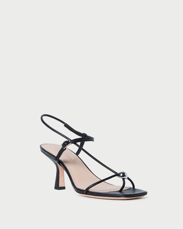 Loeffler Randall Triana Black Leather Mid−Heel Sandal