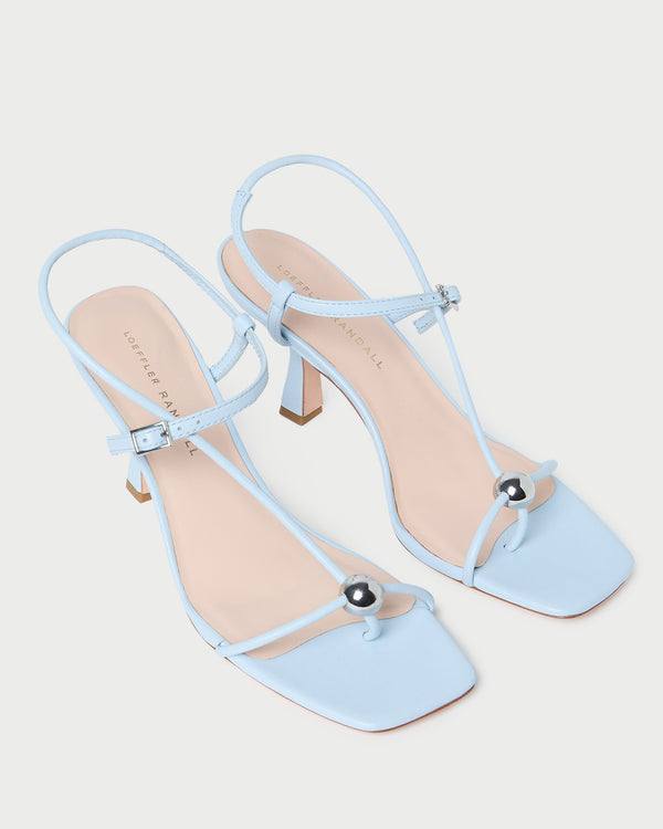 Loeffler Randall Triana Blue Leather Mid−Heel Sandal