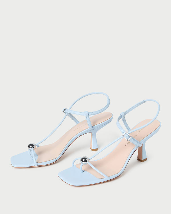 Loeffler Randall Triana Blue Leather Mid−Heel Sandal