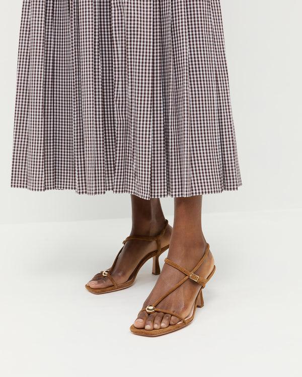 Loeffler Randall Triana Cacao Suede Mid−Heel Sandal