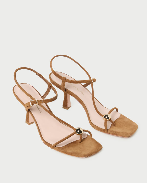Loeffler Randall Triana Cacao Suede Mid−Heel Sandal