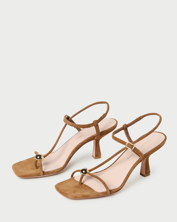 Loeffler Randall Triana Cacao Suede Mid−Heel Sandal