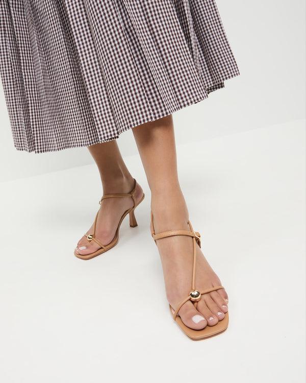 Loeffler Randall Triana Dune Leather Mid−Heel Sandal