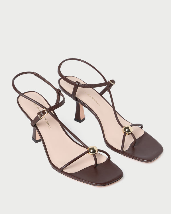 Loeffler Randall Triana Espresso Leather Mid−Heel Sandal
