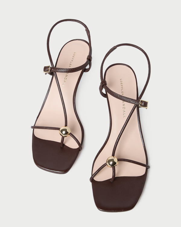 Loeffler Randall Triana Espresso Leather Mid−Heel Sandal