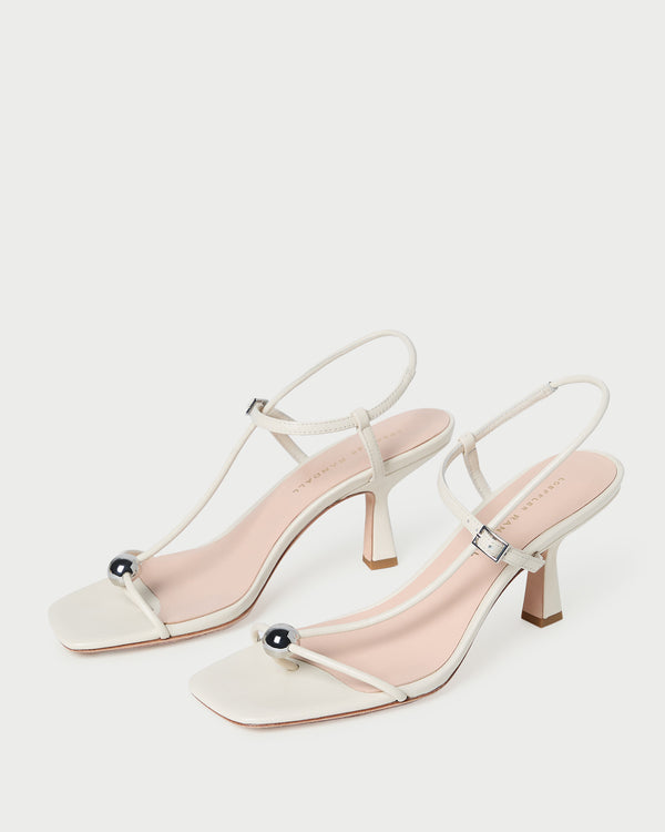Loeffler Randall Triana White Leather Mid−Heel Sandal