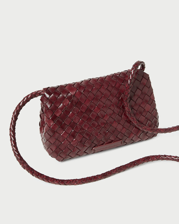 Loeffler Randall Vinnie Maroon Woven Leather Crossbody