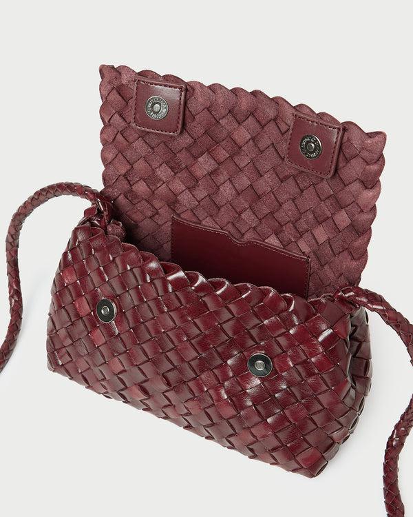 Loeffler Randall Vinnie Maroon Woven Leather Crossbody