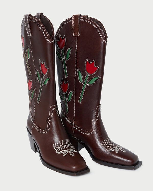 Loeffler Randall Wilder Espresso Leather Tulip Boot