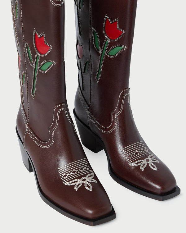 Loeffler Randall Wilder Espresso Leather Tulip Boot