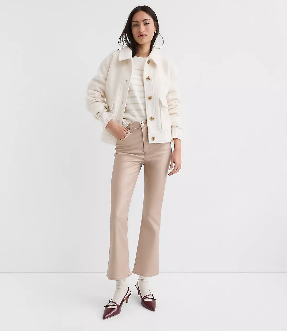 loft Coated High Rise Kick Crop Jeans in Gold