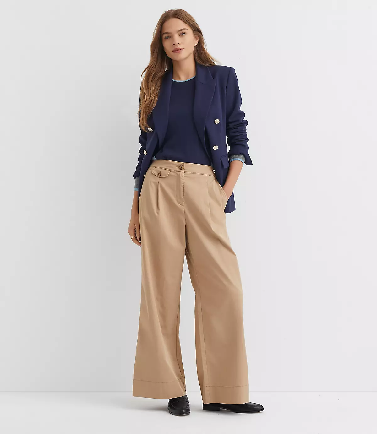 Loft Coin Pocket Pleated Wide Leg Pants In Twill