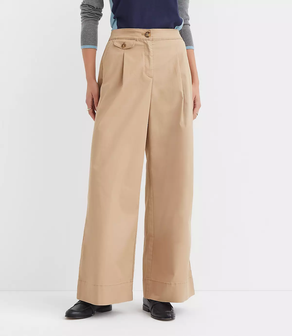 Loft Coin Pocket Pleated Wide Leg Pants In Twill