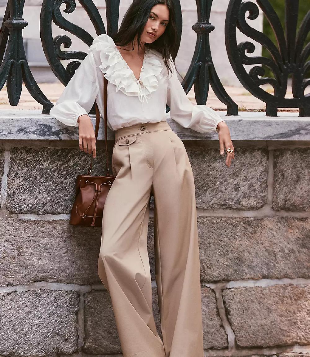 loft Coin Pocket Pleated Wide Leg Pants in Twill