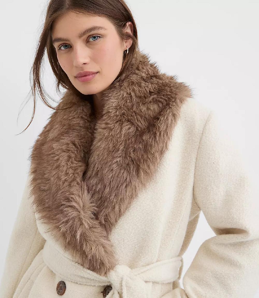 Loft Faux Fur Shawl Collar Belted Coat