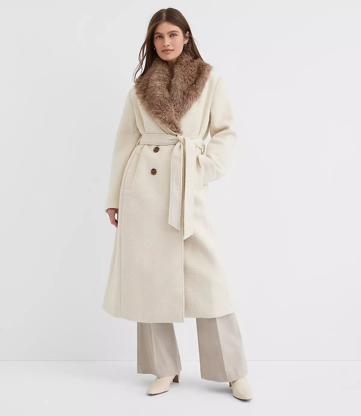 loft Faux Fur Shawl Collar Belted Coat