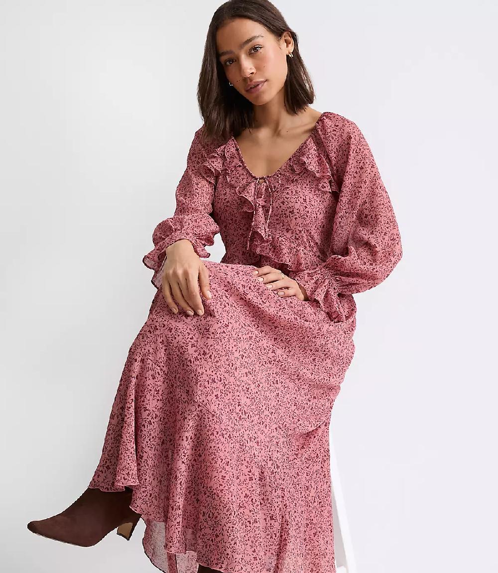 Loft Floral Ruffle Maxi Dress