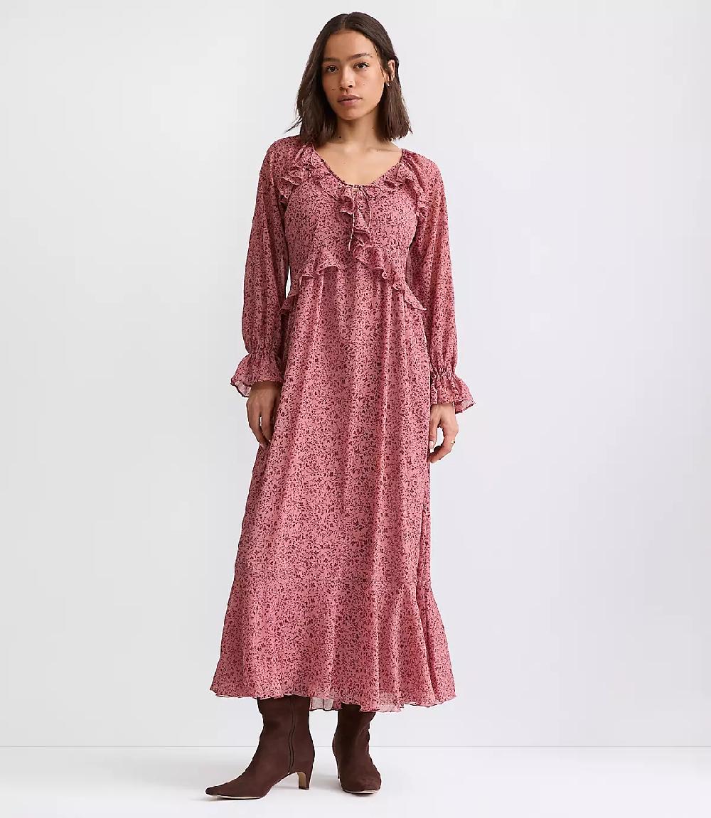 Loft Floral Ruffle Maxi Dress