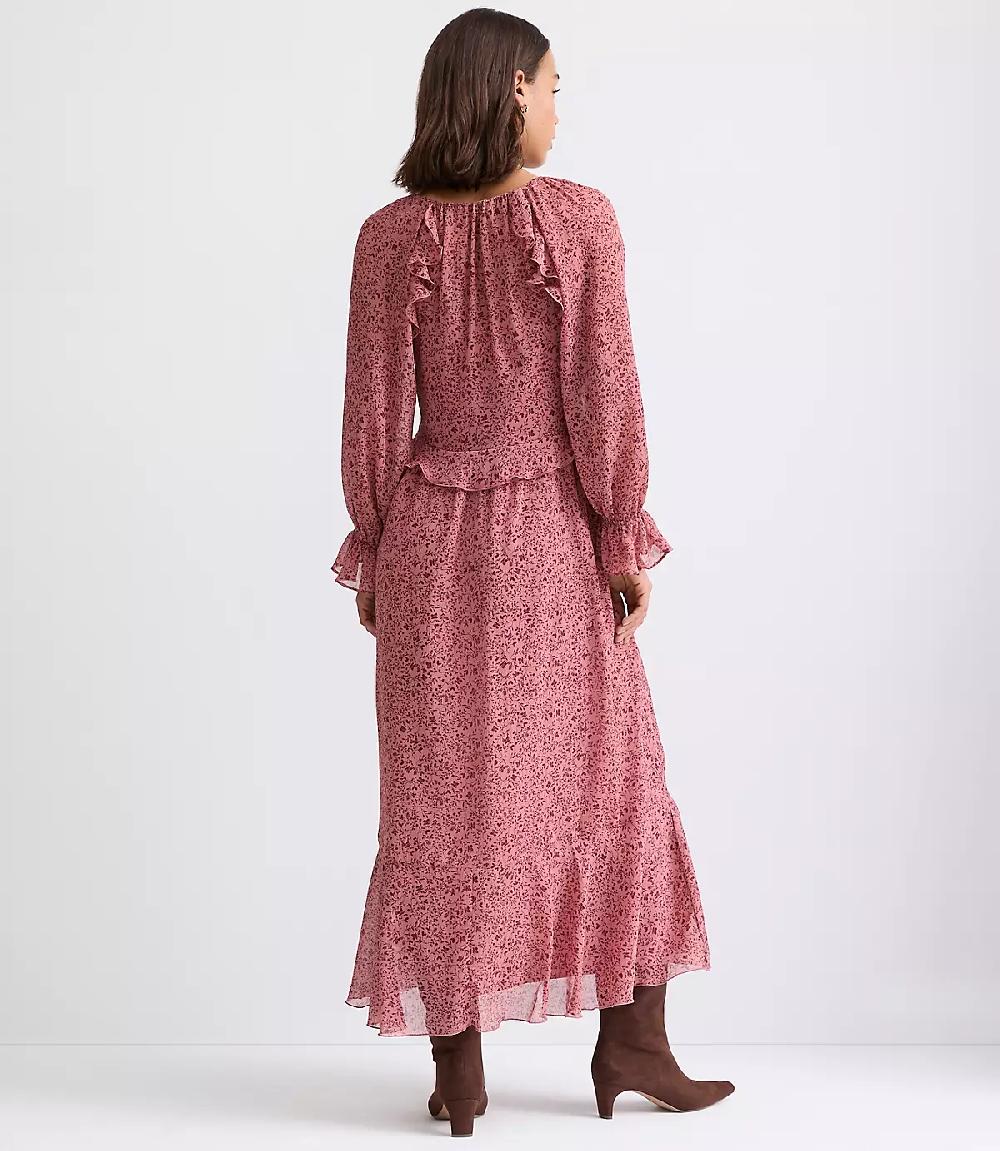 Loft Floral Ruffle Maxi Dress