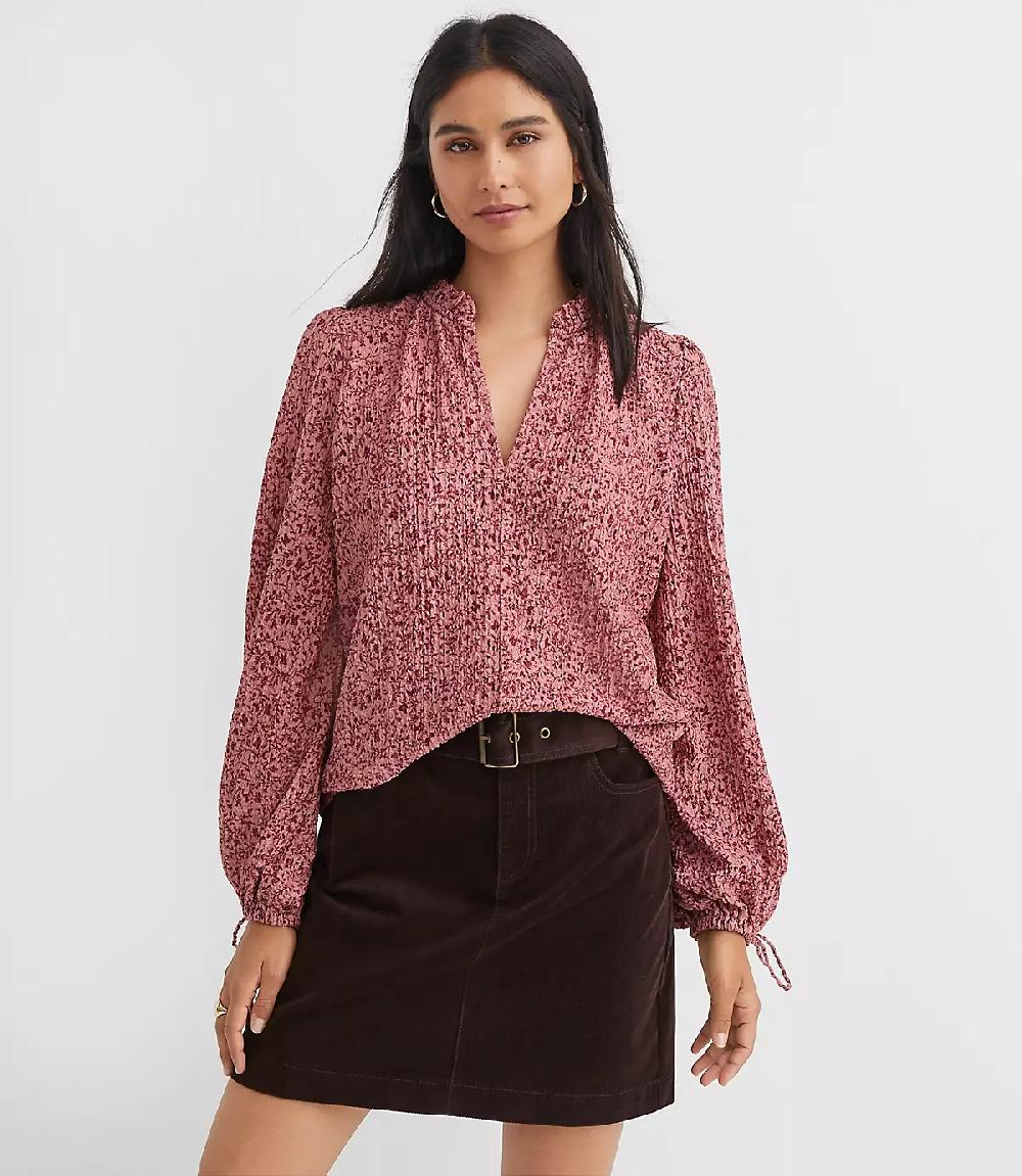 loft Floral Ruffle Tie Cuff Top