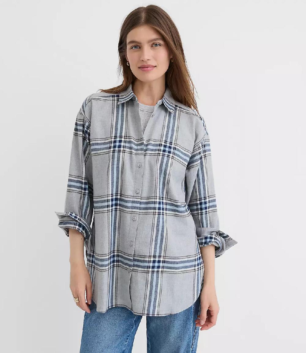 loft Plaid Flannel Everyday Oversized Tunic Shirt