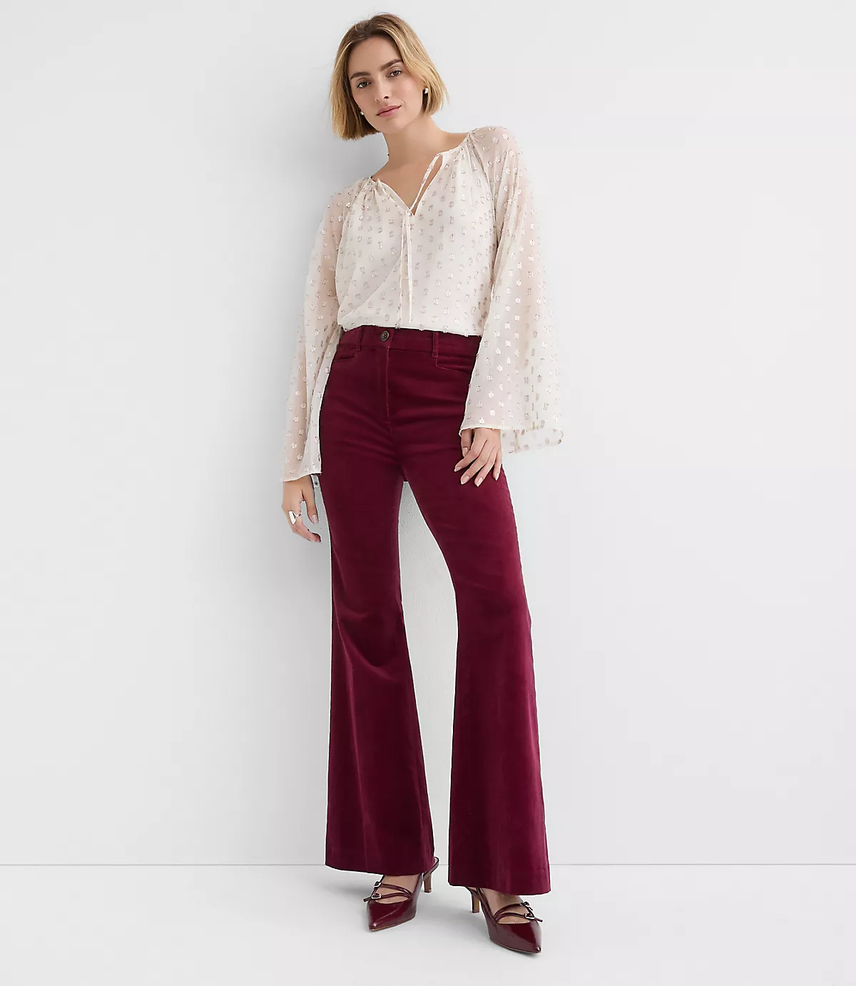 loft Slim Flare Pants in Stretch Velvet