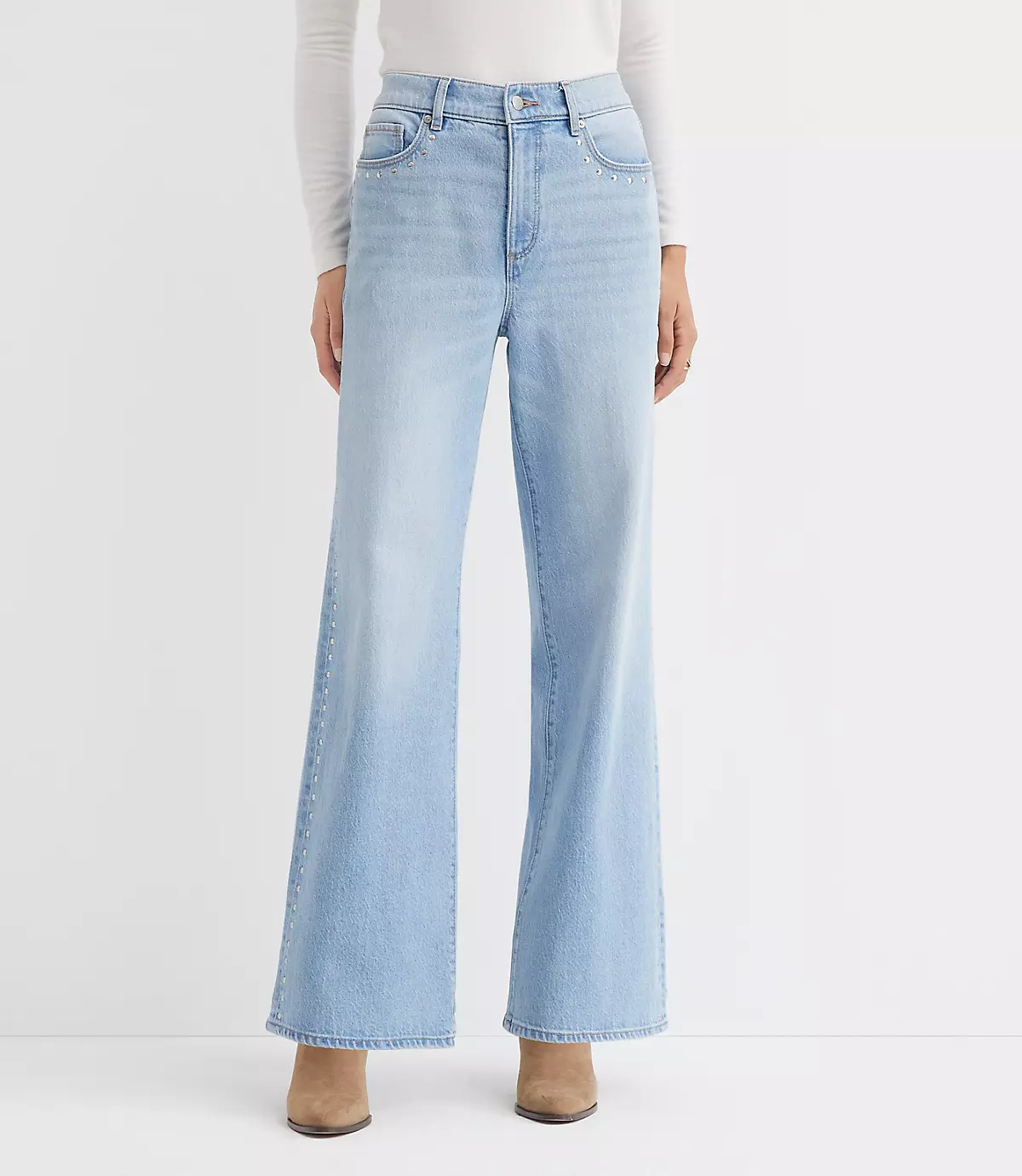 Loft Studded High Rise Wide Leg Jeans In Mid Vintage Wash