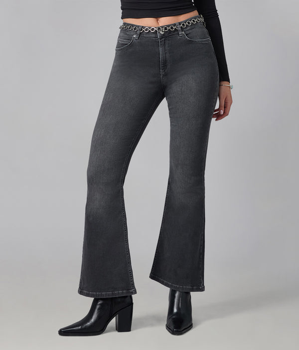 Lola Jeans ALICE-GMS High Rise Flare Jeans 32" Inseam Grey Moonstone