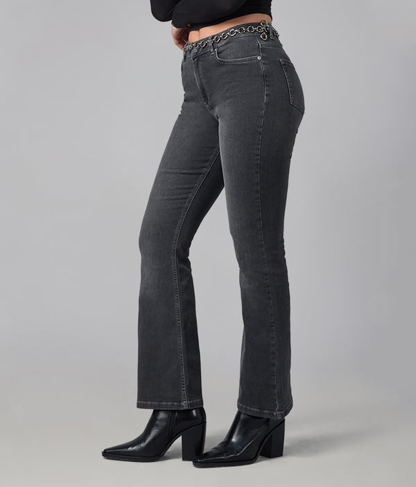 Lola Jeans ALICE-GMS High Rise Flare Jeans 32" Inseam Grey Moonstone