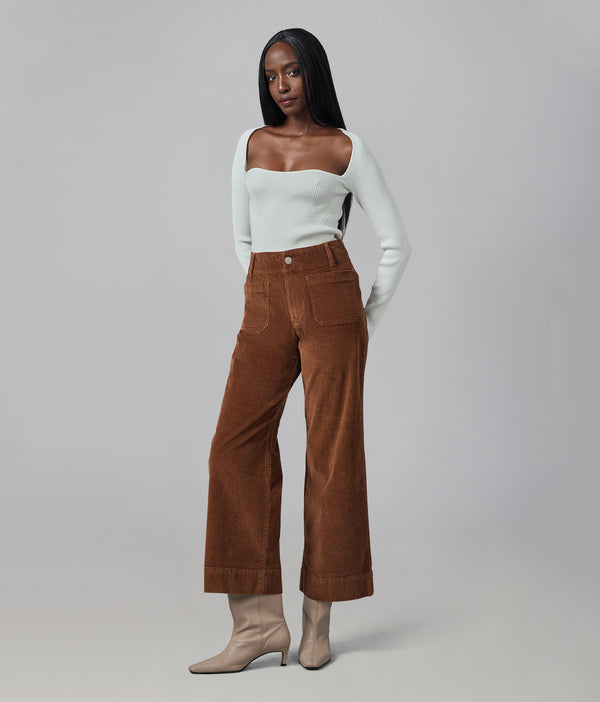 lola jeans COLETTE-BB High Rise Wide Leg Cord Blazed Brown