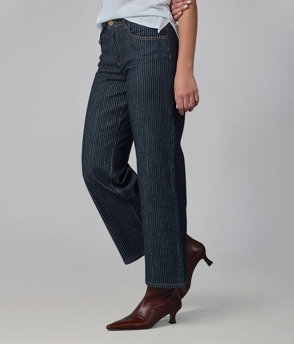 lola Jeans COLETTE-PSB High Rise Wide Leg Jeans Pin Stripe Blue