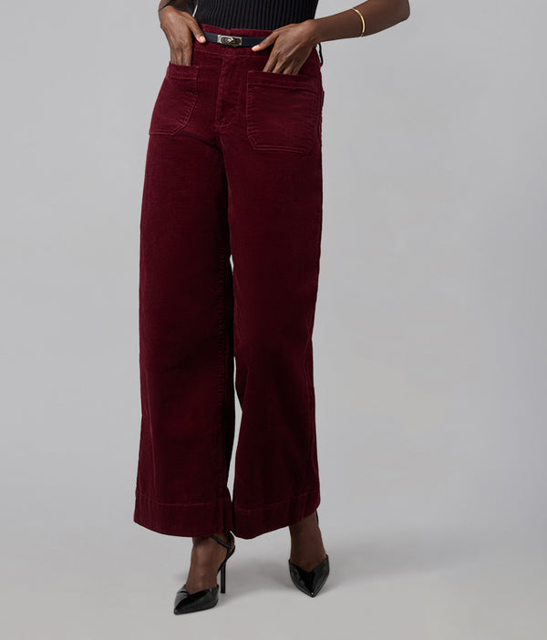 Lola Jeans COLETTE-SR High Rise Wide Leg Cord Syrah Red