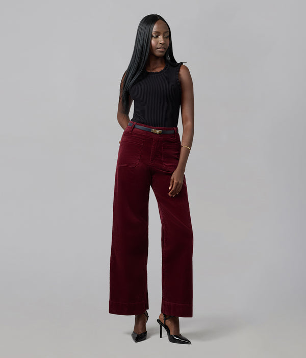lola jeans COLETTE-SR High Rise Wide Leg Cord Syrah Red