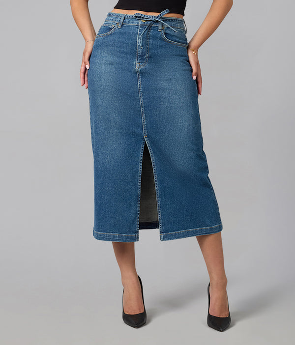 Lola Jeans HALSTON-FN High Rise Maxi Skirt Film Noir