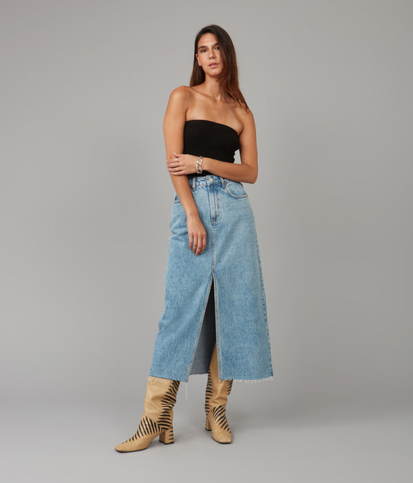 lola jeans HALSTON-VIB High Rise Maxi Skirt Vintage Ice Blue