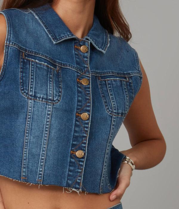 Lola Jeans GABBIE-DIS Crop Vest Dim Sky