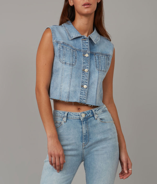 Lola Jeans GABBIE-SBS Crop Vest Stone Blue Skyline