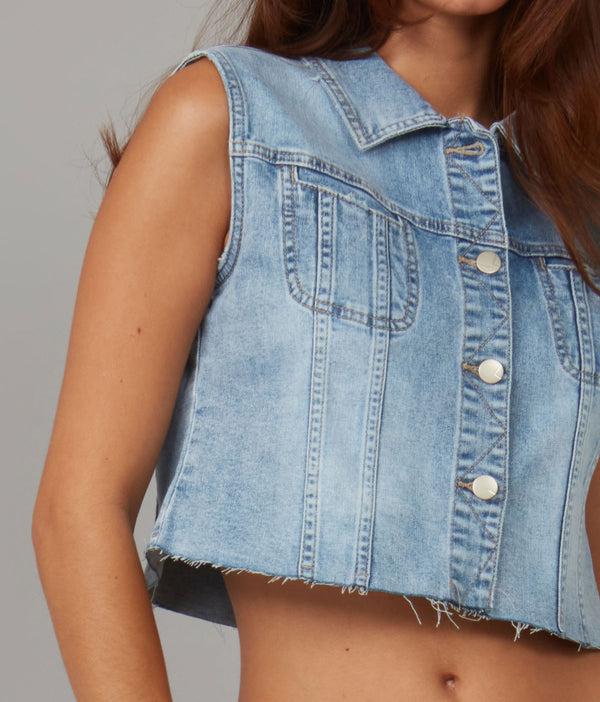 Lola Jeans GABBIE-SBS Crop Vest Stone Blue Skyline