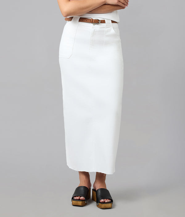 Lola Jeans MADLYN-WHT High Rise Maxi Skirt White