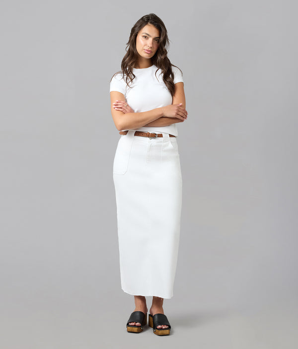 lola jeans MADLYN-WHT High Rise Maxi Skirt White
