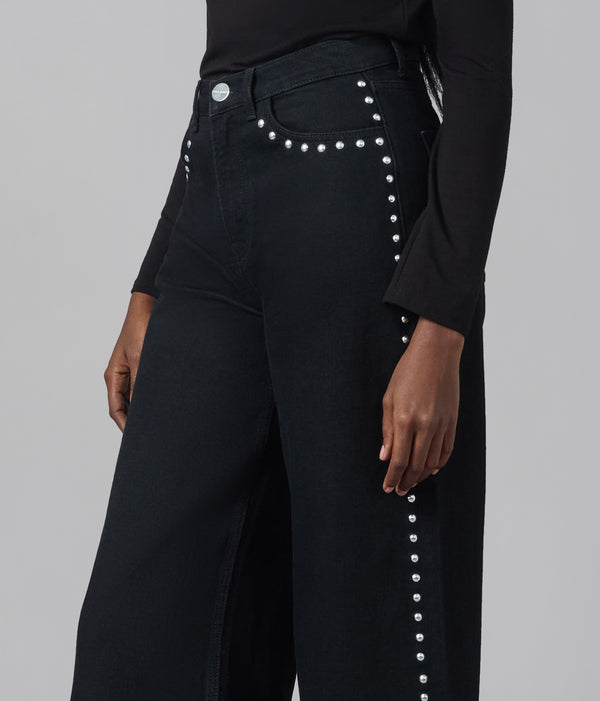 Lola Jeans MILAN-SB Ultra High Rise Wide Leg Jeans Studded Black